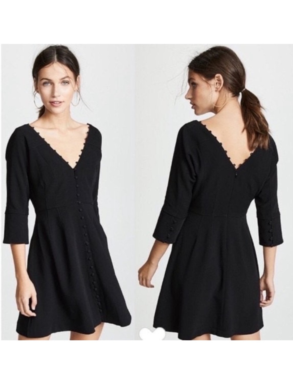 CINQ Á SEPT gorgeous little black dress STRUCTURED deep v BUTTONS 12
